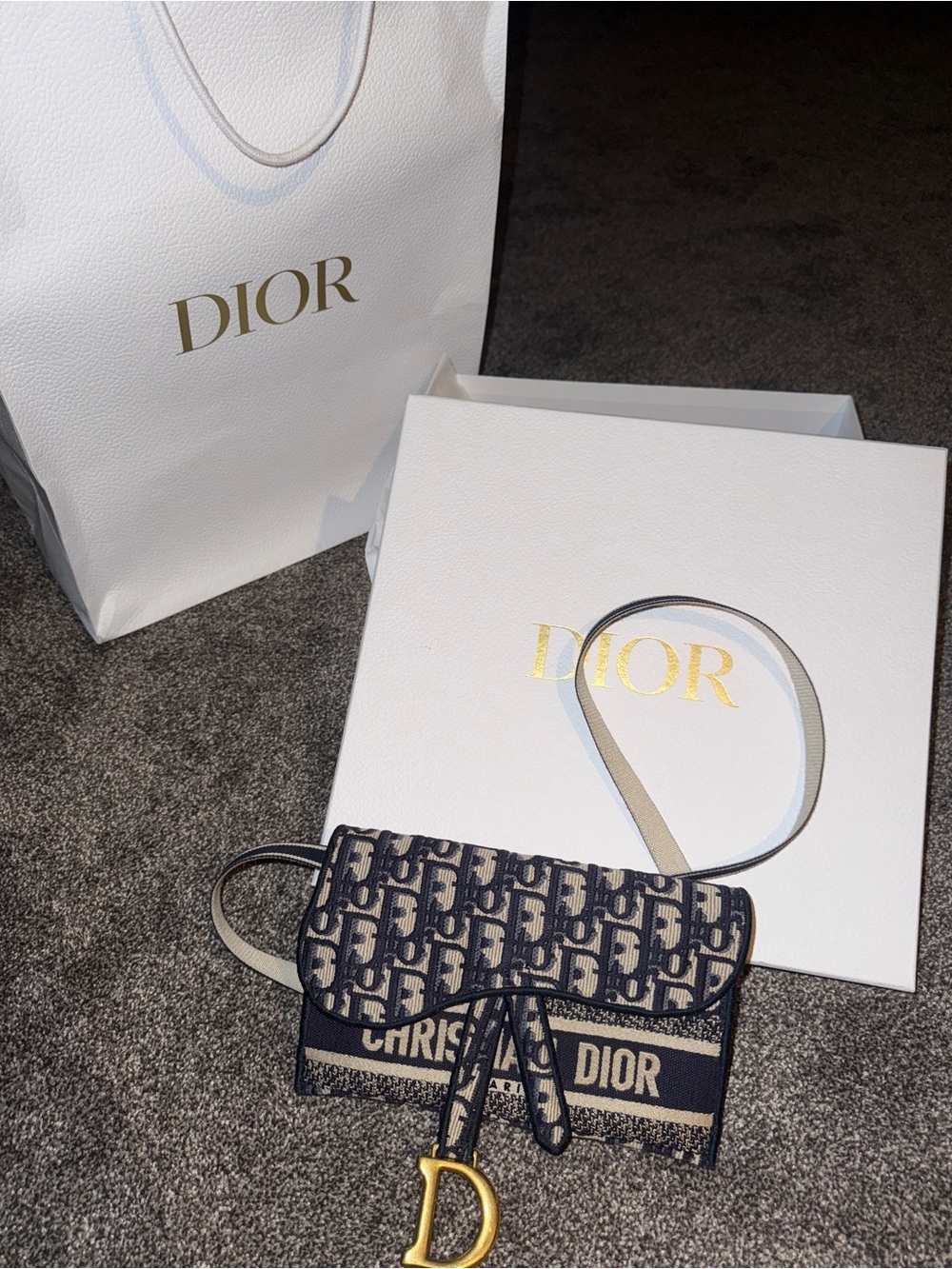 Christian Dior Oblique Saddle Crossbody Belt Bag - Navy & Beige